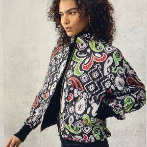Emily Lovelock jacket quilted bomber women’s sz 10 vibrant Paisley